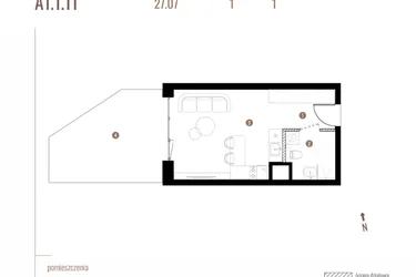 Rzut - Mieszkanie na sprzedaż 1 pokój o powierzchni 27,08 m² - numer A1.1.11 w Belg Apartamenty etap II