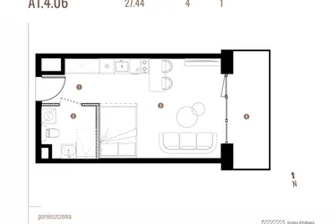Rzut - Mieszkanie na sprzedaż 1 pokój o powierzchni 27,45 m² - numer A1.4.06 w Belg Apartamenty etap II
