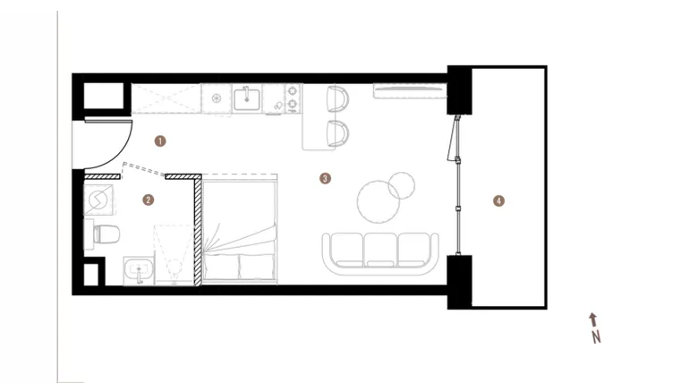 Rzut - Mieszkanie na sprzedaż 1 pokój o powierzchni 27,45 m² - numer A1.4.06 w Belg Apartamenty etap II