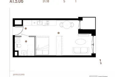 Rzut - Mieszkanie na sprzedaż 1 pokój o powierzchni 31,18 m² - numer A1.5.06 w Belg Apartamenty etap II