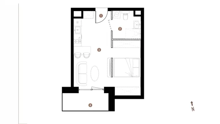 Rzut - Mieszkanie na sprzedaż 1 pokój o powierzchni 31,35 m² - numer A1.6.01 w Belg Apartamenty etap II
