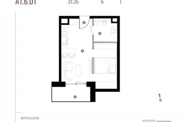 Rzut - Mieszkanie na sprzedaż 1 pokój o powierzchni 31,35 m² - numer A1.6.01 w Belg Apartamenty etap II