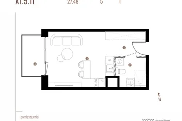 Rzut - Mieszkanie na sprzedaż 1 pokój o powierzchni 27,48 m² - numer A1.5.11 w Belg Apartamenty etap II