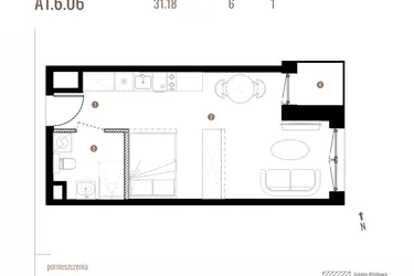 Rzut - Mieszkanie na sprzedaż 1 pokój o powierzchni 31,18 m² - numer A1.6.06 w Belg Apartamenty etap II