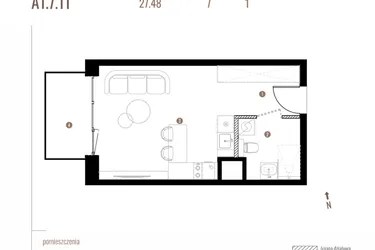 Rzut - Mieszkanie na sprzedaż 1 pokój o powierzchni 27,48 m² - numer A1.7.11 w Belg Apartamenty etap II