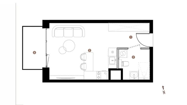 Rzut - Mieszkanie na sprzedaż 1 pokój o powierzchni 27,48 m² - numer A1.7.11 w Belg Apartamenty etap II