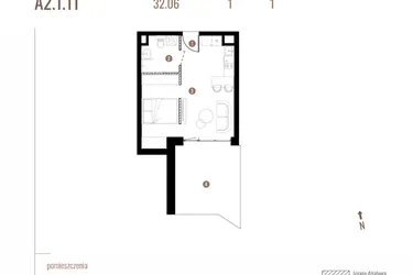 Rzut - Mieszkanie na sprzedaż 1 pokój o powierzchni 32,06 m² - numer A2.1.11 w Belg Apartamenty etap II