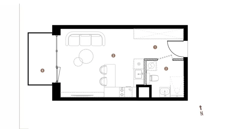 Rzut - Mieszkanie na sprzedaż 1 pokój o powierzchni 28,01 m² - numer A2.2.12 w Belg Apartamenty etap II