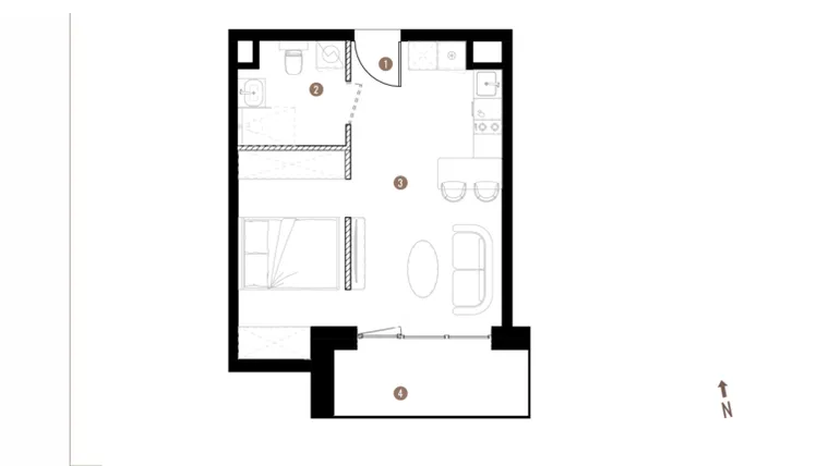 Rzut - Mieszkanie na sprzedaż 1 pokój o powierzchni 32,41 m² - numer A2.4.05 w Belg Apartamenty etap II