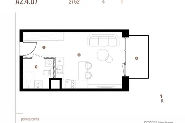 Rzut - Mieszkanie na sprzedaż 1 pokój o powierzchni 27,61 m² - numer A2.4.07 w Belg Apartamenty etap II