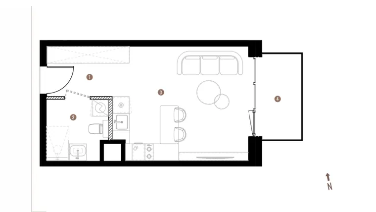 Rzut - Mieszkanie na sprzedaż 1 pokój o powierzchni 27,61 m² - numer A2.4.07 w Belg Apartamenty etap II