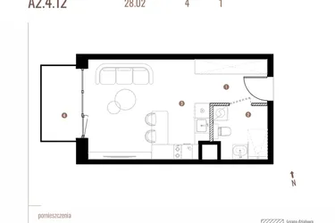 Rzut - Mieszkanie na sprzedaż 1 pokój o powierzchni 28,01 m² - numer A2.4.12 w Belg Apartamenty etap II