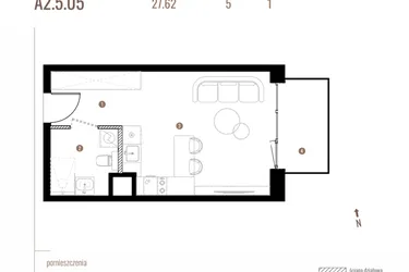 Rzut - Mieszkanie na sprzedaż 1 pokój o powierzchni 27,61 m² - numer A2.5.05 w Belg Apartamenty etap II