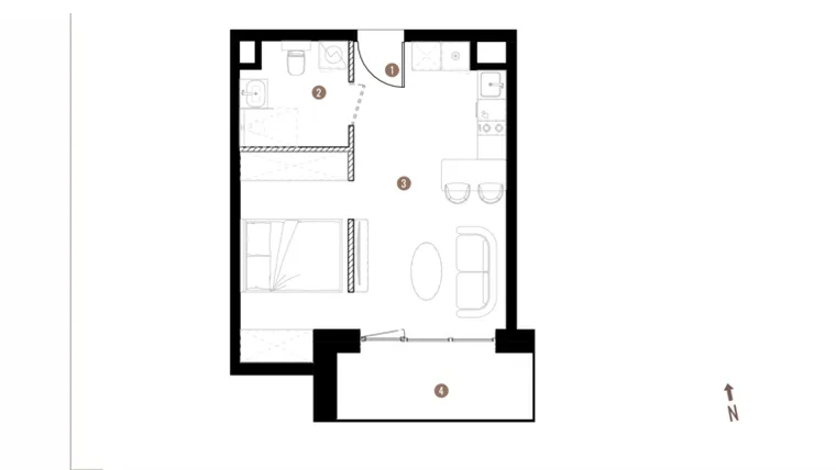 Rzut - Mieszkanie na sprzedaż 1 pokój o powierzchni 32,41 m² - numer A2.6.03 w Belg Apartamenty etap II