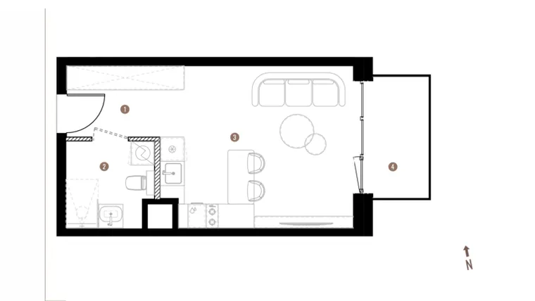 Rzut - Mieszkanie na sprzedaż 1 pokój o powierzchni 27,61 m² - numer A2.6.05 w Belg Apartamenty etap II