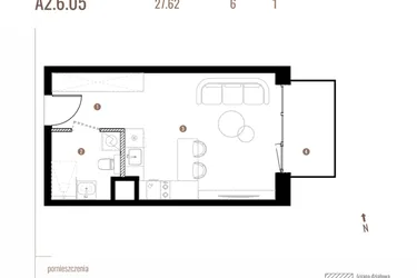Rzut - Mieszkanie na sprzedaż 1 pokój o powierzchni 27,61 m² - numer A2.6.05 w Belg Apartamenty etap II