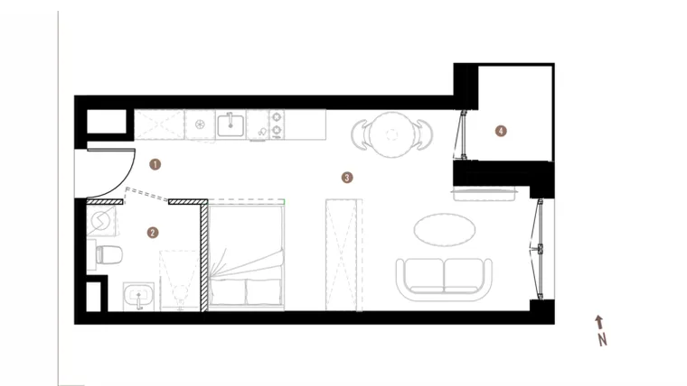 Rzut - Mieszkanie na sprzedaż 1 pokój o powierzchni 30,9 m² - numer A3.1.09 w Belg Apartamenty etap II