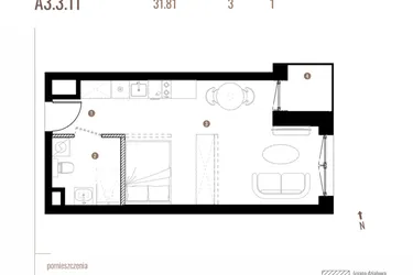 Rzut - Mieszkanie na sprzedaż 1 pokój o powierzchni 31,82 m² - numer A3.3.11 w Belg Apartamenty etap II