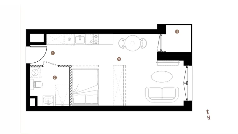 Rzut - Mieszkanie na sprzedaż 1 pokój o powierzchni 31,82 m² - numer A3.3.11 w Belg Apartamenty etap II