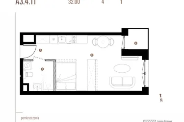 Rzut - Mieszkanie na sprzedaż 1 pokój o powierzchni 32,01 m² - numer A3.4.11 w Belg Apartamenty etap II