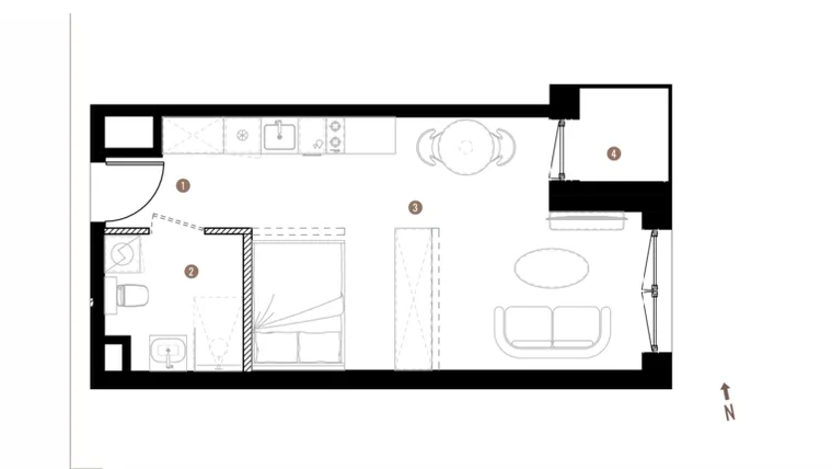 Rzut - Mieszkanie na sprzedaż 1 pokój o powierzchni 32,01 m² - numer A3.4.11 w Belg Apartamenty etap II