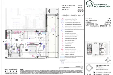 Rzut - Mieszkanie na sprzedaż 2 pokoje o powierzchni 35,05 m² - numer 1 w Apartamenty Poligonowa etap 5