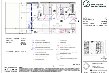 Rzut - Mieszkanie na sprzedaż 2 pokoje o powierzchni 37,54 m² - numer 6 w Apartamenty Poligonowa etap 5
