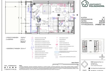 Rzut - Mieszkanie na sprzedaż 1 pokój o powierzchni 39,62 m² - numer 7 w Apartamenty Poligonowa etap 5