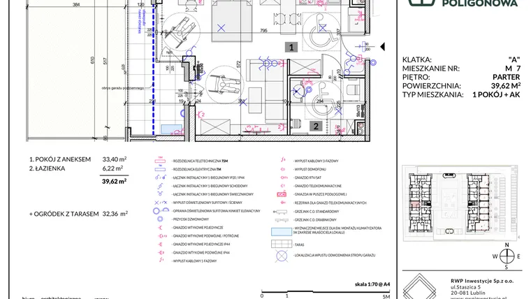 Rzut - Mieszkanie na sprzedaż 1 pokój o powierzchni 39,62 m² - numer 7 w Apartamenty Poligonowa etap 5