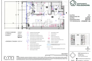 Rzut - Mieszkanie na sprzedaż 2 pokoje o powierzchni 38,51 m² - numer 8 w Apartamenty Poligonowa etap 5