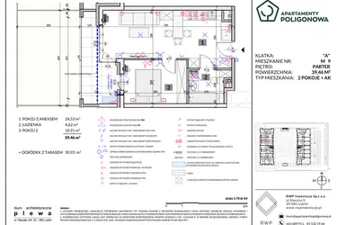 Rzut - Mieszkanie na sprzedaż 2 pokoje o powierzchni 39,46 m² - numer 9 w Apartamenty Poligonowa etap 5