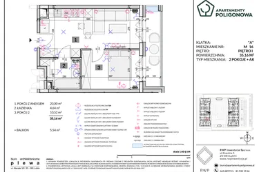 Rzut - Mieszkanie na sprzedaż 2 pokoje o powierzchni 35,16 m² - numer 16 w Apartamenty Poligonowa etap 5