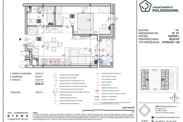 Rzut - Mieszkanie na sprzedaż 2 pokoje o powierzchni 40,05 m² - numer 27 w Apartamenty Poligonowa etap 5