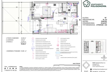 Rzut - Mieszkanie na sprzedaż 2 pokoje o powierzchni 39,68 m² - numer 63 w Apartamenty Poligonowa etap 5