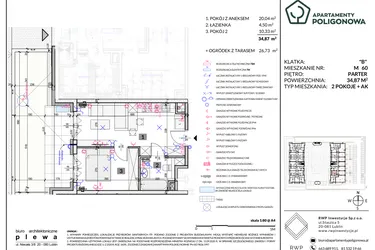 Rzut - Mieszkanie na sprzedaż 2 pokoje o powierzchni 34,87 m² - numer 60 w Apartamenty Poligonowa etap 5