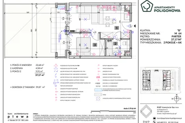 Rzut - Mieszkanie na sprzedaż 2 pokoje o powierzchni 37,17 m² - numer 64 w Apartamenty Poligonowa etap 5