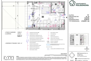 Rzut - Mieszkanie na sprzedaż 1 pokój o powierzchni 36,8 m² - numer 65 w Apartamenty Poligonowa etap 5