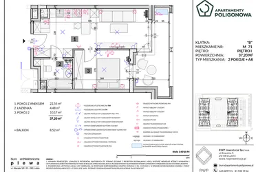 Rzut - Mieszkanie na sprzedaż 2 pokoje o powierzchni 37,2 m² - numer 71 w Apartamenty Poligonowa etap 5