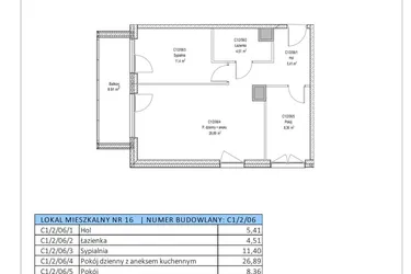 Rzut - Mieszkanie na sprzedaż 3 pokoje o powierzchni 56,57 m² - numer C1/2/06 w Chylońska STO10 etap III