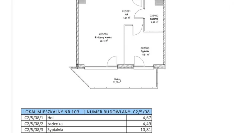 Rzut - Mieszkanie na sprzedaż 2 pokoje o powierzchni 43,41 m² - numer C2/5/08 w Chylońska STO10 etap III