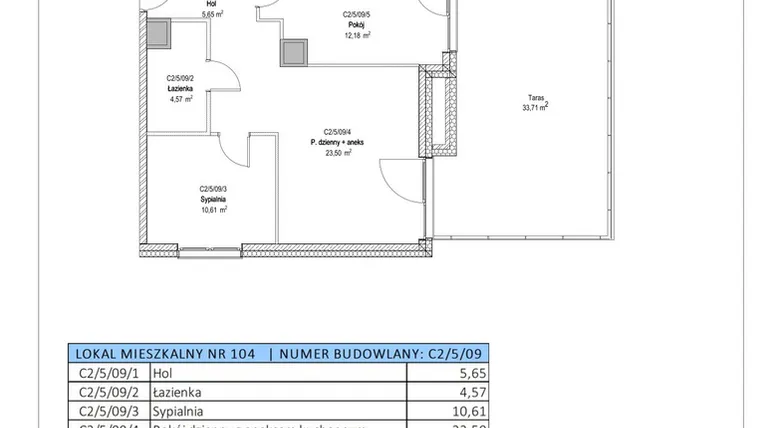 Rzut - Mieszkanie na sprzedaż 3 pokoje o powierzchni 56,51 m² - numer C2/5/09 w Chylońska STO10 etap III