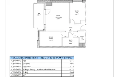 Rzut - Mieszkanie na sprzedaż 3 pokoje o powierzchni 56,36 m² - numer C2/4/07 w Chylońska STO10 etap III