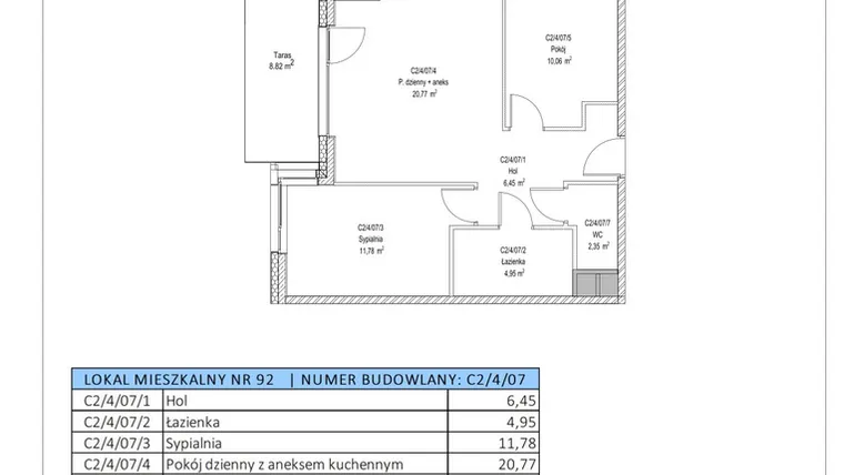 Rzut - Mieszkanie na sprzedaż 3 pokoje o powierzchni 56,36 m² - numer C2/4/07 w Chylońska STO10 etap III