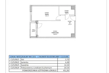 Rzut - Mieszkanie na sprzedaż 2 pokoje o powierzchni 43,26 m² - numer C2/5/06 w Chylońska STO10 etap III