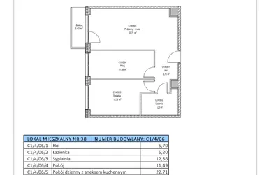 Rzut - Mieszkanie na sprzedaż 3 pokoje o powierzchni 57,46 m² - numer C1/4/06 w Chylońska STO10 etap III