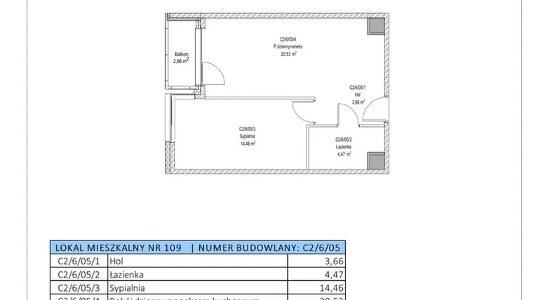 Rzut - Mieszkanie na sprzedaż 2 pokoje o powierzchni 43,12 m² - numer C2/6/05 w Chylońska STO10 etap III