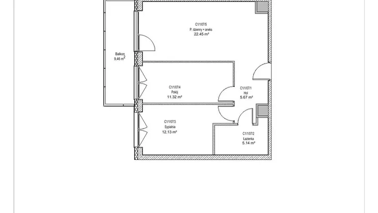 Rzut - Mieszkanie na sprzedaż 3 pokoje o powierzchni 56,71 m² - numer C1/1/07 w Chylońska STO10 etap III