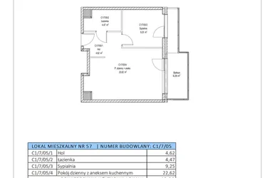 Rzut - Mieszkanie na sprzedaż 2 pokoje o powierzchni 40,96 m² - numer C1/7/05 w Chylońska STO10 etap III