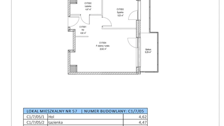 Rzut - Mieszkanie na sprzedaż 2 pokoje o powierzchni 40,96 m² - numer C1/7/05 w Chylońska STO10 etap III