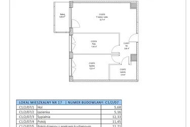 Rzut - Mieszkanie na sprzedaż 3 pokoje o powierzchni 57,33 m² - numer C1/2/07 w Chylońska STO10 etap III